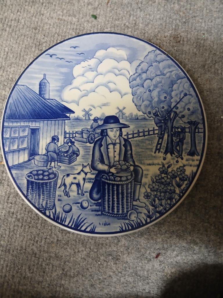 Delfts Blauw Sierbord - Oogstscène, Antiek en Kunst, Antiek | Wandborden en Tegels, Ophalen