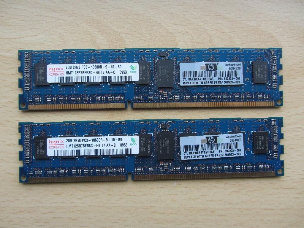 2x Hynix 2GB PC3-10600 DDR3-1333MHz ECC Registered CL9, 1333 MHz, Server, DDR3, Ophalen of Verzenden