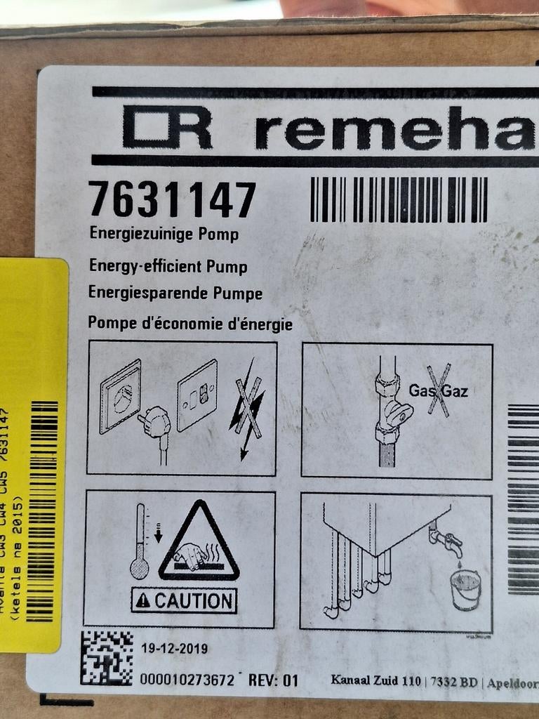 Remeha A-label pomp t.b.v. Avanta CW3 CW4 CW5 (nieuw), Minder dan 30 cm, Cv-ketel of Combi-ketel, Nieuw, Minder dan 60 cm