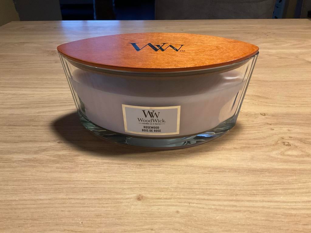 Woodwick Rosewood Kaars, luxe  geurkaars, Nieuw, Ophalen of Verzenden, Kaars, Minder dan 25 cm