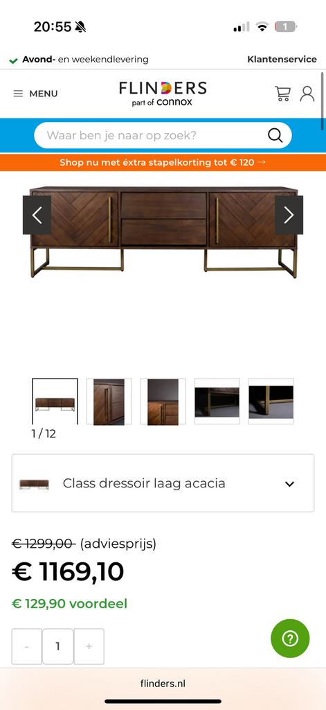 Dutchbone class dressoir laag acacia, Tweepersoons, Ophalen of Verzenden, Zo goed als nieuw, Dutch bones
