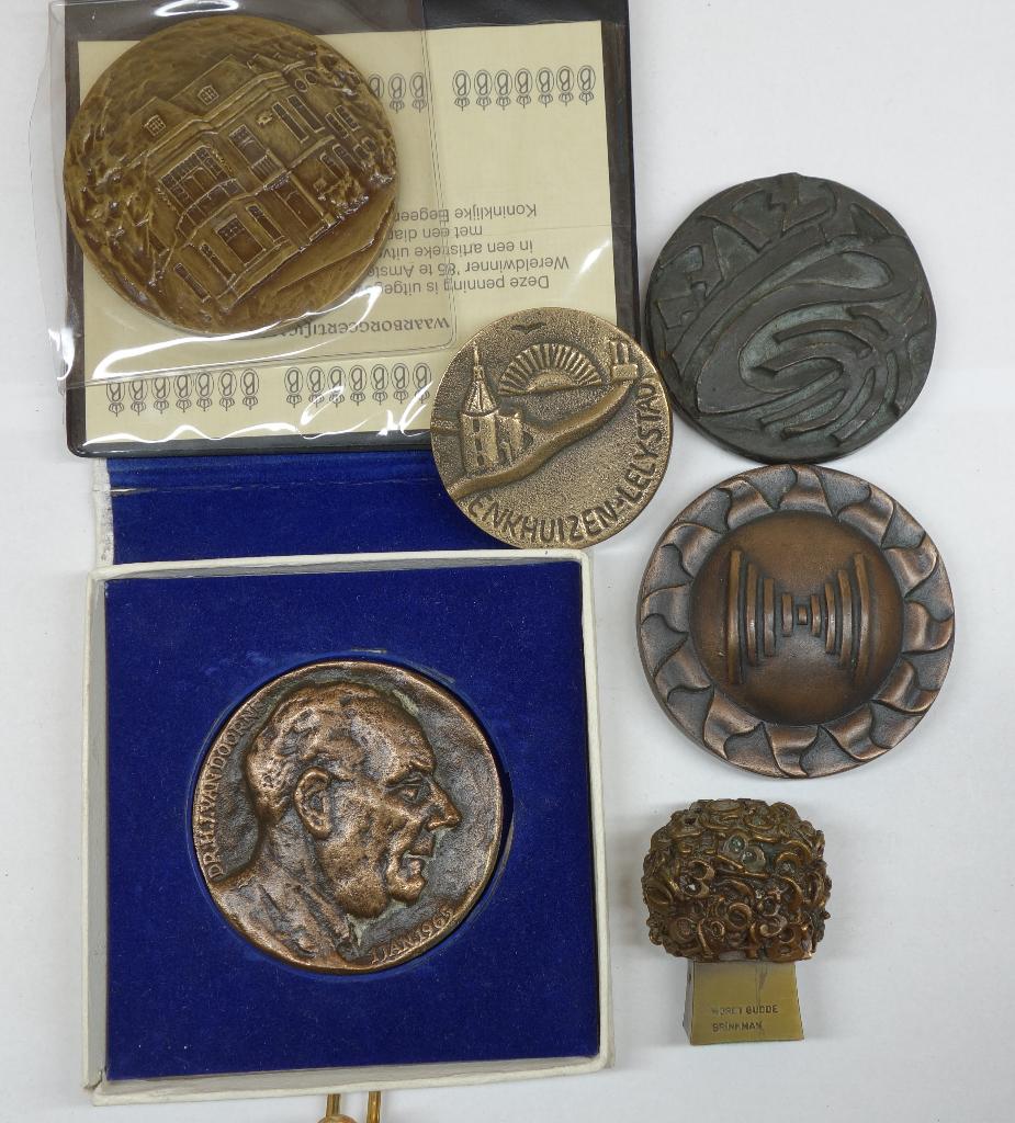 Lot van 6 gietpenningen - bronzen penningen, Verzenden, Brons, Nederland