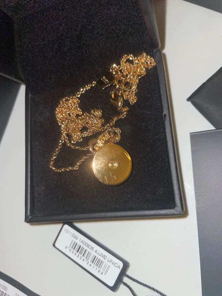 Gouden Versace ketting met roze hanger, Ophalen of Verzenden, Zo goed als nieuw, Goud, Overige materialen
