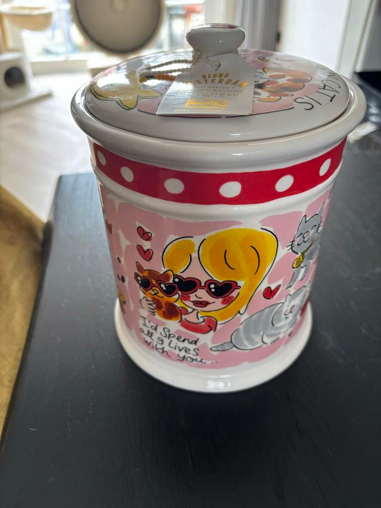 Blond Amsterdam voorraadpot met katten, Zo goed als nieuw, Voorraadpot, Roze, Steen/keramiek