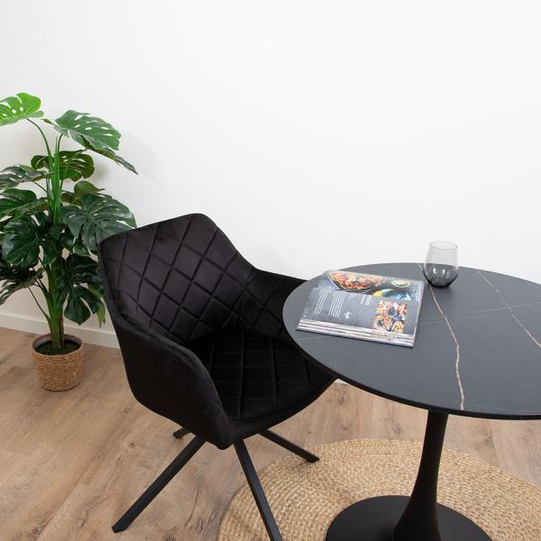 Moderne ronde eettafel 'Prague' - Zwart marmerlook, Ophalen, Overige materialen, Rond, Tot twee personen
