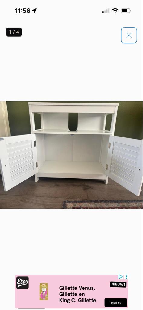 Witte wastafelonderkast met louvredeurtjes, Huis en Inrichting, Gebruikt, Minder dan 100 cm, Wastafelkast, 25 tot 50 cm