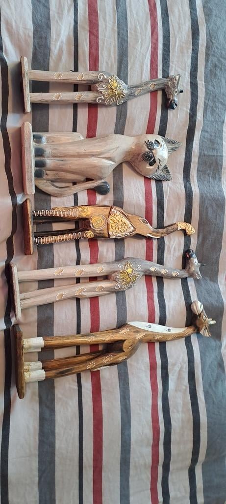 Houten decoratie beeldjes: giraffen, olifant en kat, Huis en Inrichting, Woonaccessoires | Overige, Hout, Gebruikt, Meerkleurig