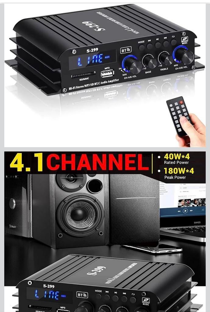 4*40W Hifi Versterker Home  Versterker 4.1 Kanaals Bluetooth, Auto diversen, 4*40W Hifi Versterker Home Theater Versterker 4.1 Kanaals Bluetooth