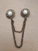Vintage Kostuum Sieraad Broche met Parel en Ketting, Overige materialen, 4 tot 7 cm, Gebruikt, Ophalen of Verzenden