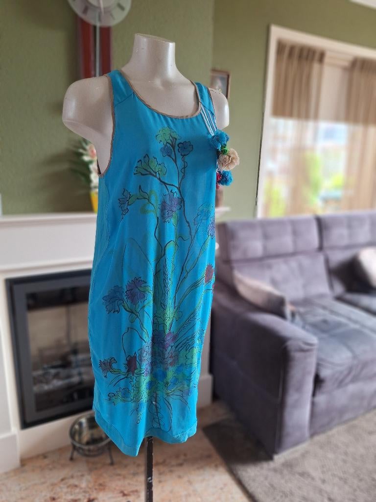 Twin-Set jurk tuniek blauw mt L met pom pommetjes, Twinset, Maat 42/44 (L), Gedragen, Boven de knie