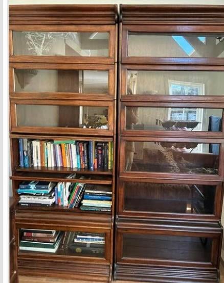 Engelse antieke boekenkast met glazen deurtjes, Antiek, Met klep(pen), Teakhout, Zo goed als nieuw