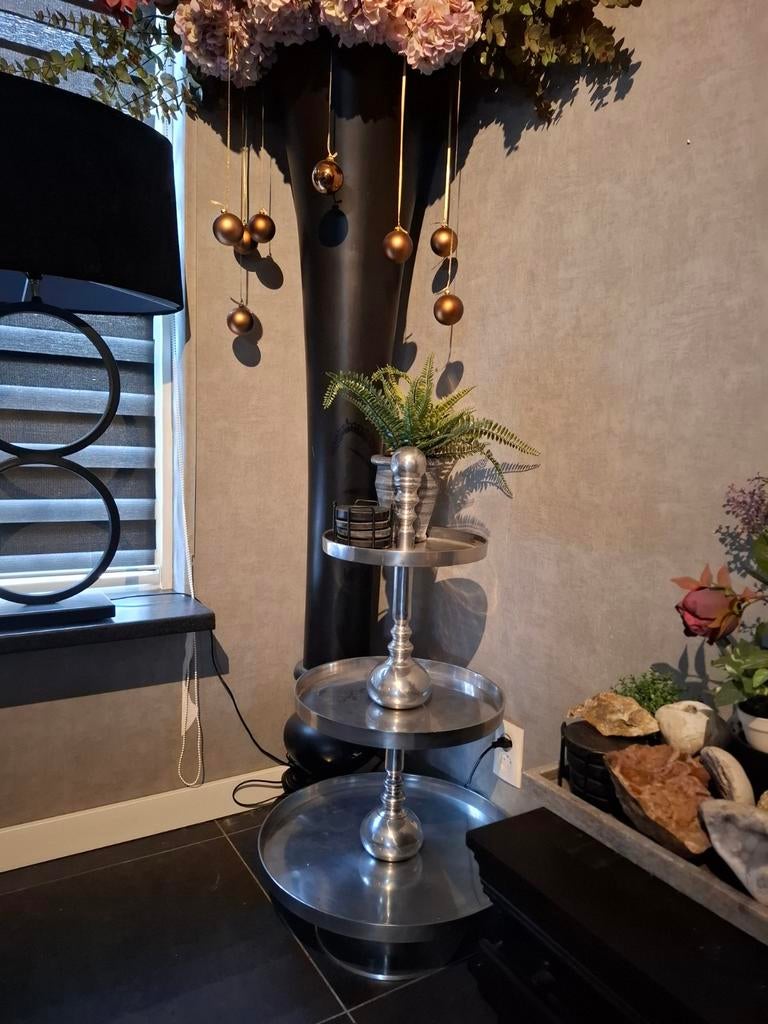 Glimmende zilver aluminium etagere, Ophalen of Verzenden