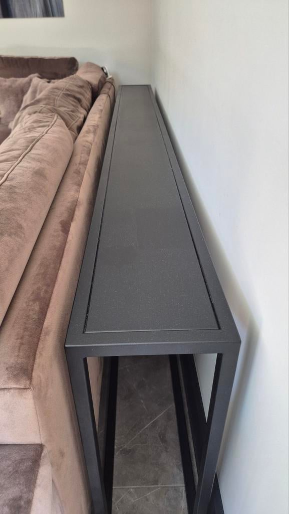 Zwarte stalen sidetable 270 cm lang met verwisselbaar blad, Modern, Industrieel, 200 cm of meer, Ophalen of Verzenden, Zo goed als nieuw