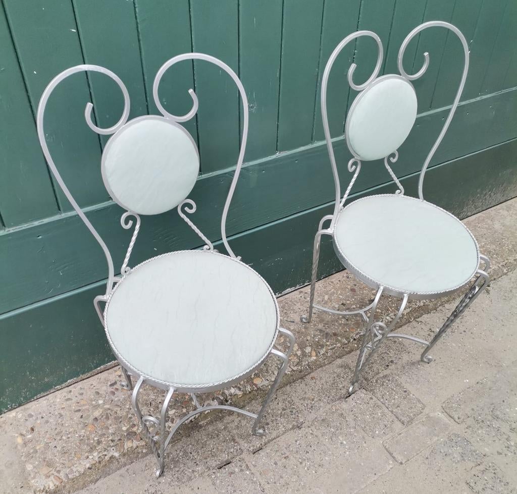vintage brocante smeedijzeren stoeltjes,, Ophalen, Gebruikt, Twee, Brocante vintage romantisch