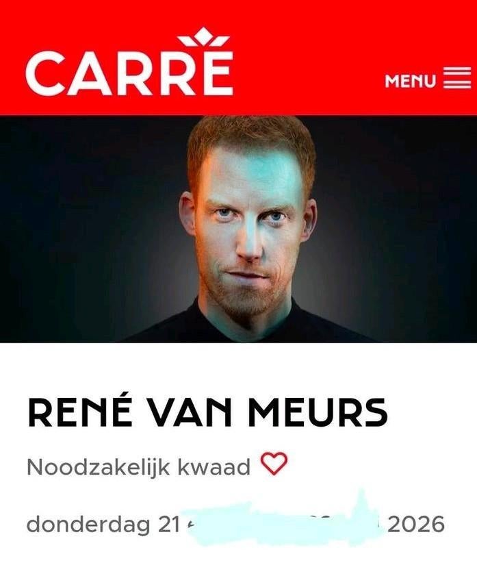 2 tickets Carre voor Rene van Meurs., Twee personen, Mei