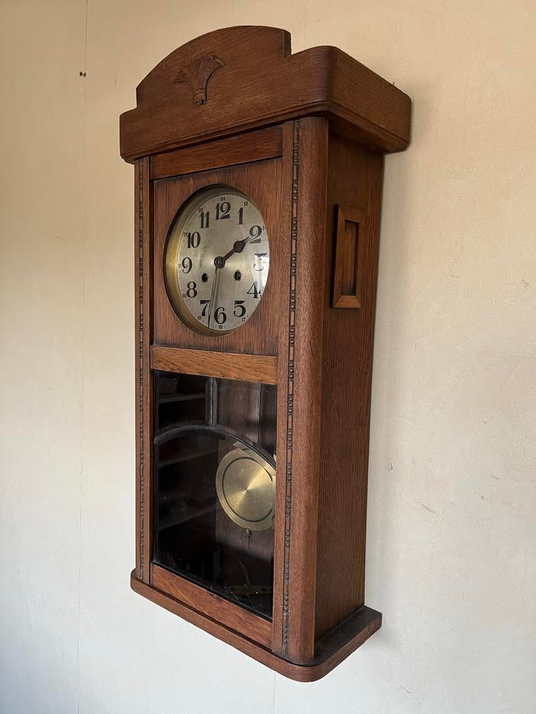 Antieke regulateur wandklok met facet geslepen glas, Antiek en Kunst, Antiek | Klokken, Ophalen