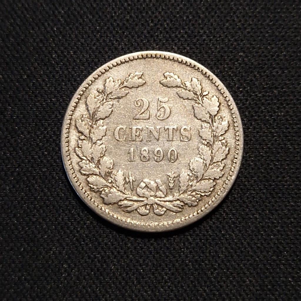 25 cent 1890., Postzegels en Munten, Munten | Nederland, Koning Willem III, Verzenden, Zilver, 25 cent