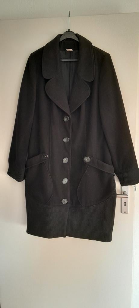 Zwarte wollen jas met grote knopen en zakken, Zwart, Maat 46/48 (XL) of groter, ART, Ophalen of Verzenden
