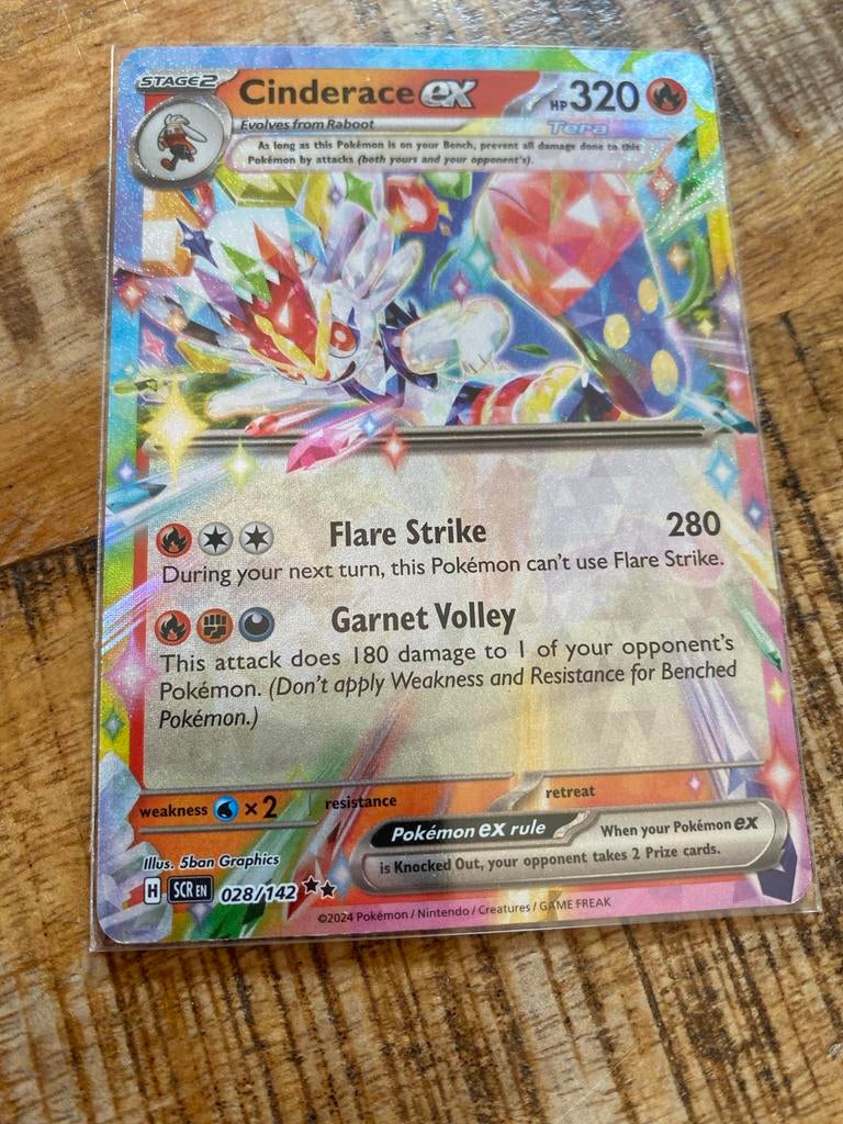 Cinderace ex 028/142 Scarlet & Violet Pokémon Kaart, Ophalen of Verzenden, Zo goed als nieuw, Losse kaart