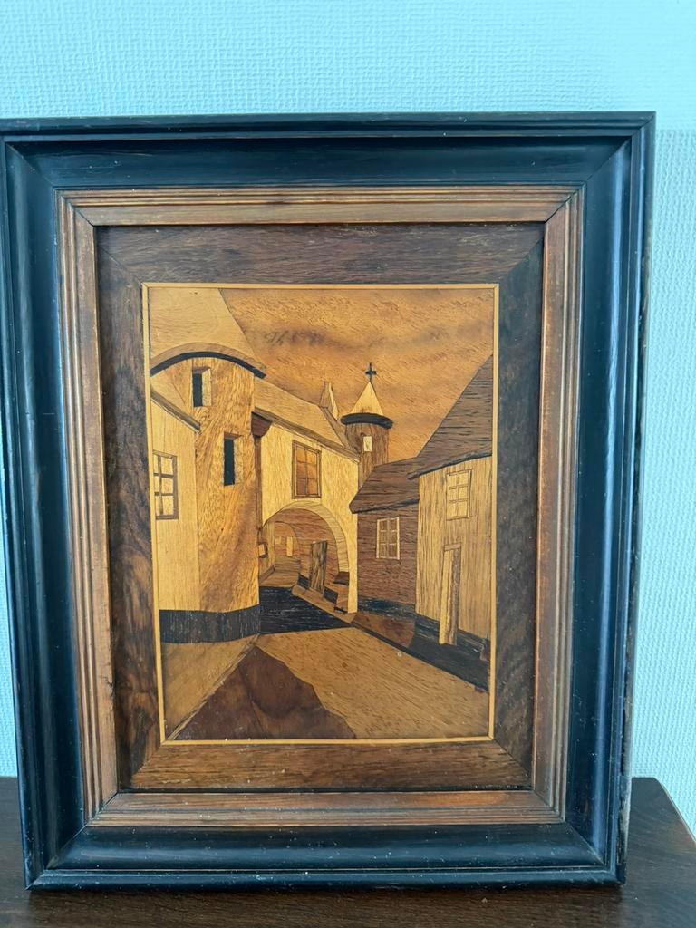 Retro vintage Schilderij in hout jaar 1958, Antiek en Kunst, Kunst | Schilderijen | Klassiek, Ophalen of Verzenden