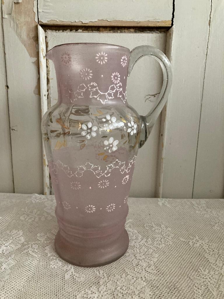 Brocante glazen kan - vaas - karaf - vaas / Roze, Ophalen of Verzenden