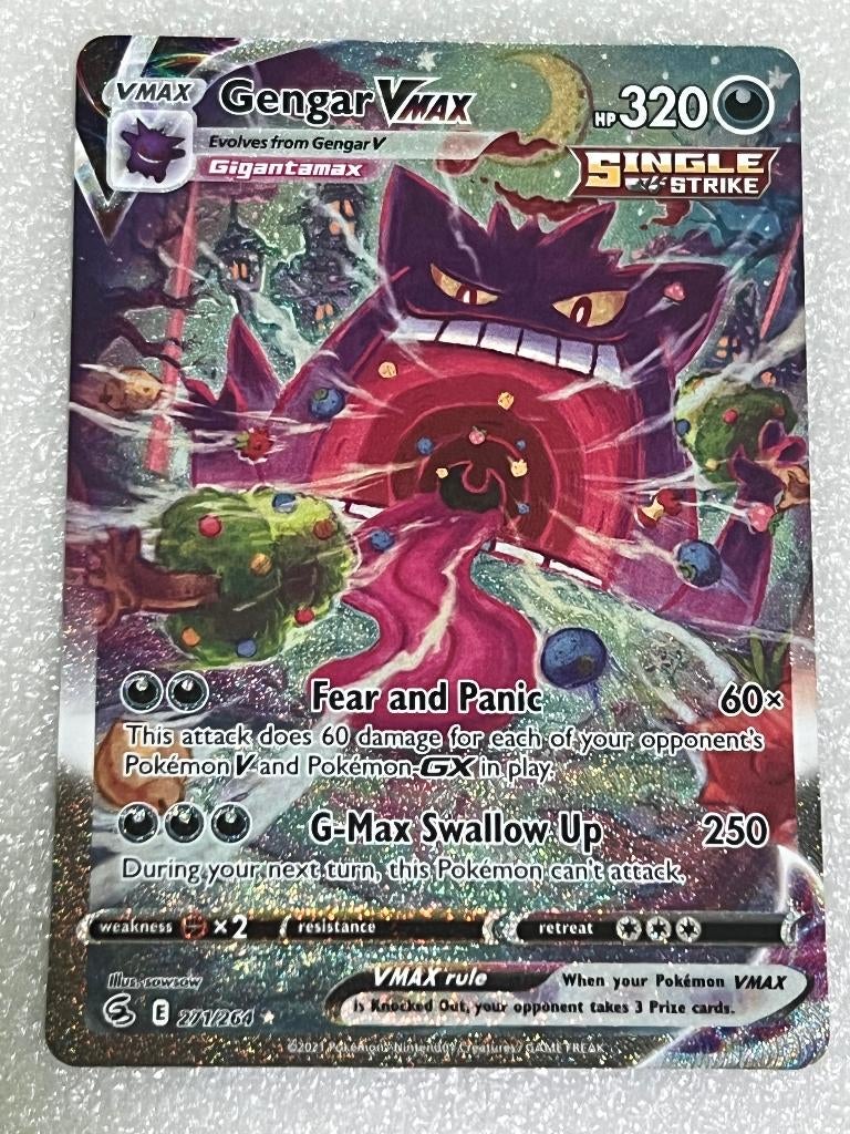 Gengar VMAX 271/264 Fusion Strike Alt Art, Ophalen of Verzenden, Zo goed als nieuw, Losse kaart