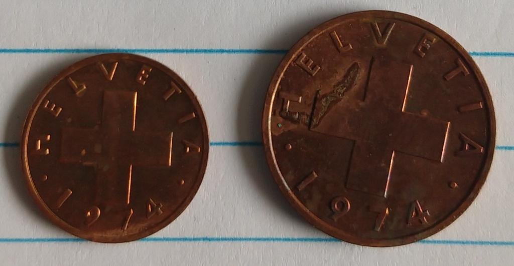 zwitserse munten; 1974,  volgnr 55, Ophalen of Verzenden, Overige landen, Losse munt