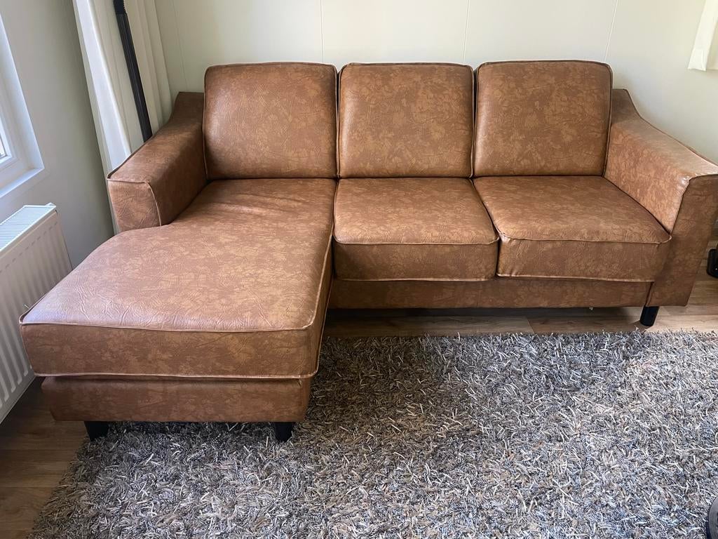 Loungebank leerlook - Hoek aan beide zijden te plaatsen, Huis en Inrichting, Ophalen, Overige materialen, Gebruikt, 150 tot 200 cm