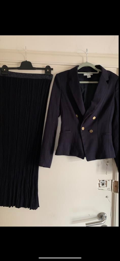 H&M Blazer en Zara Rok Set - Maat 36, Kostuum of Pak, Blauw, Ophalen of Verzenden, Maat 36 (S)