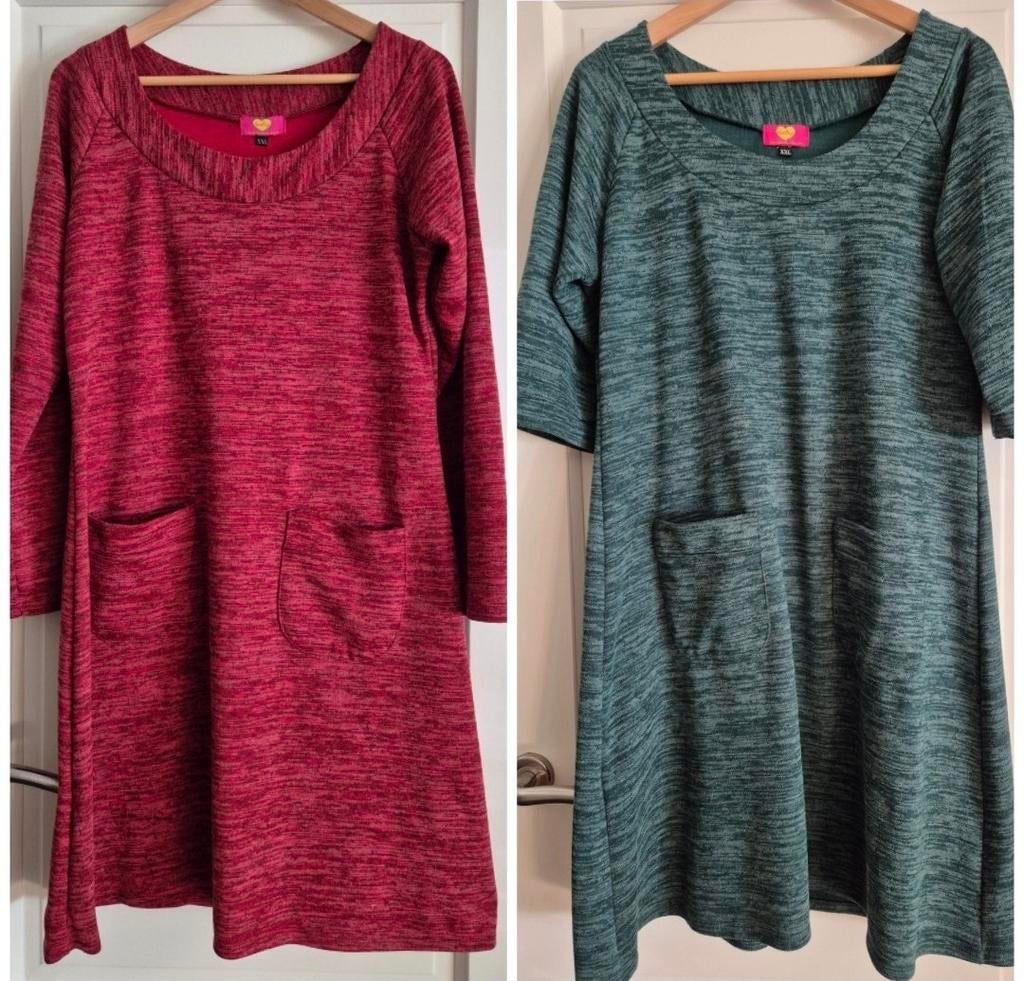 Tantilly Ava dress,  rood en groen - 2XL, Kleding | Dames, Jurken, Maat 46/48 (XL) of groter, Ophalen of Verzenden, Zo goed als nieuw
