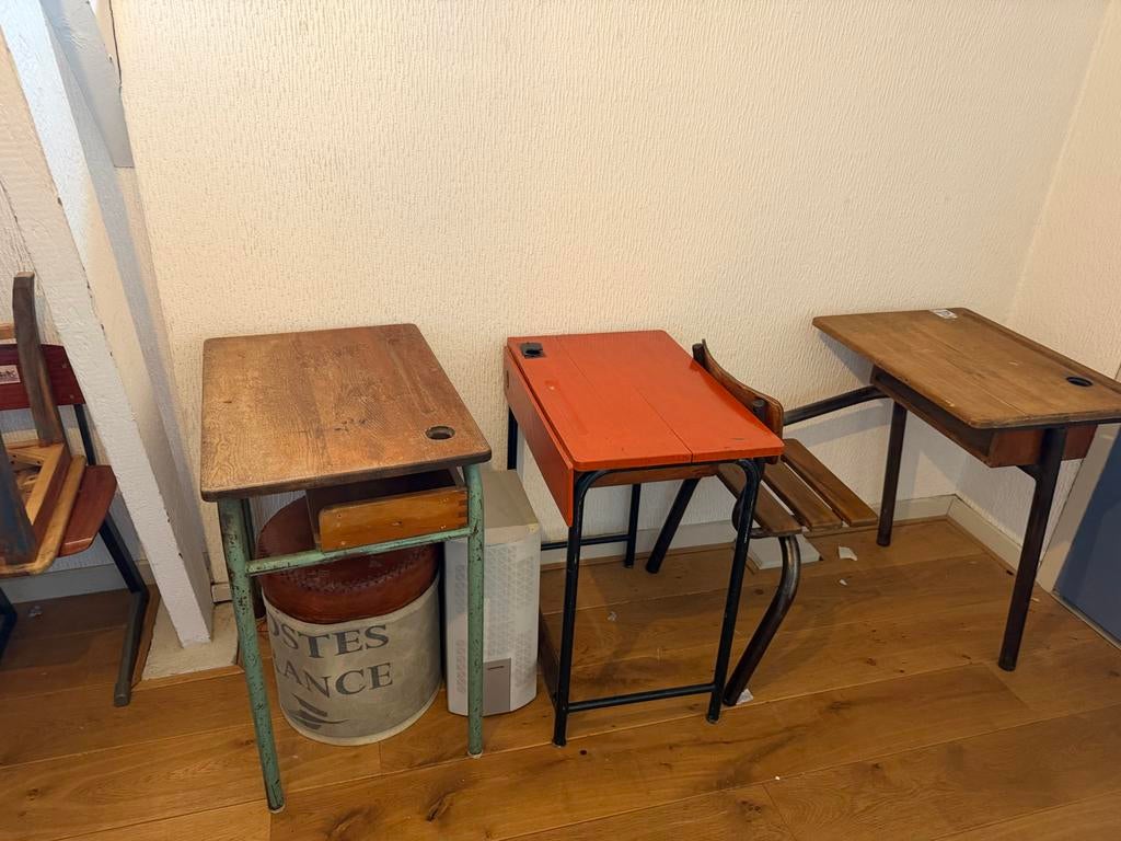 Vintage schoolbankjes - apart te koop, Ophalen, Gebruikt