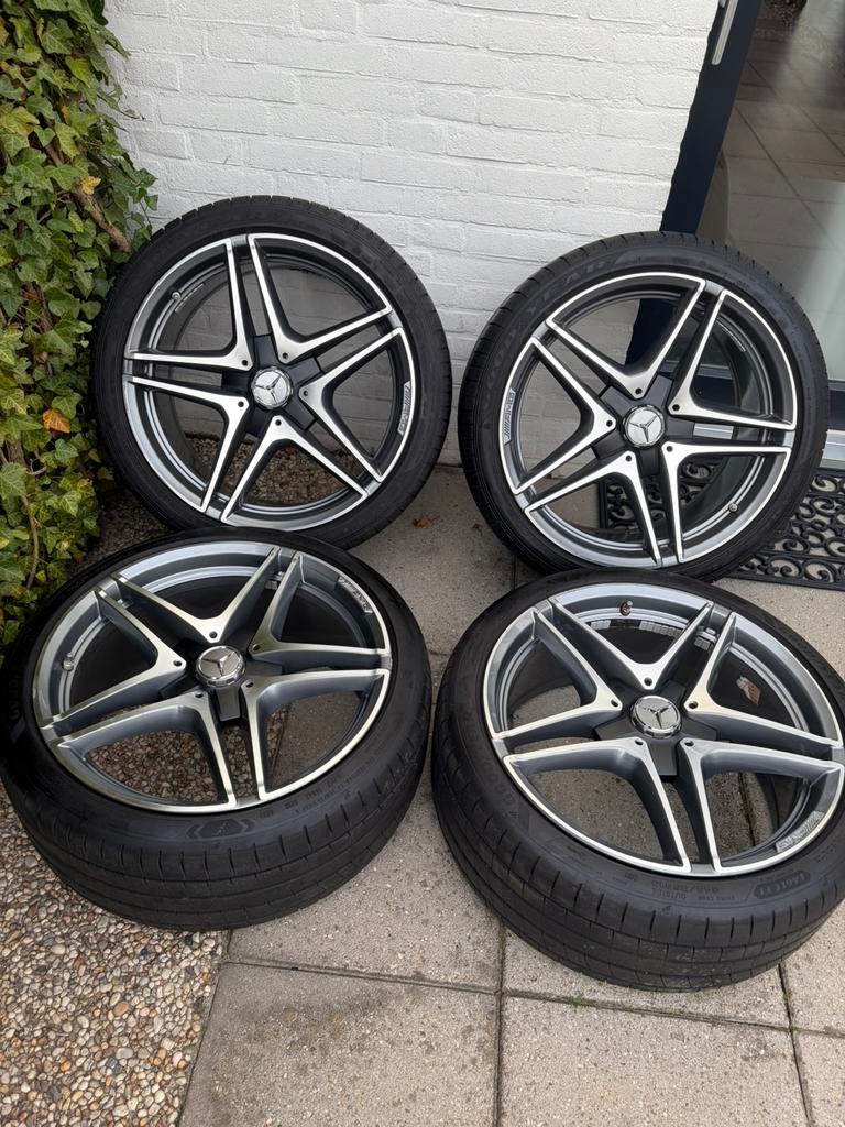 Mercedes AMG C63 breedset velgen 19” org W205 zomerbanden, Ophalen, Gebruikt, Mercedes-Benz