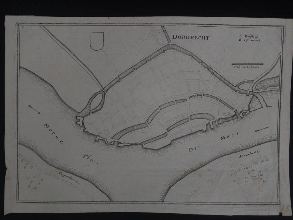 41 Plattegrond Dordrecht Gravure uit 1613 van J van Deventer, Ophalen of Verzenden