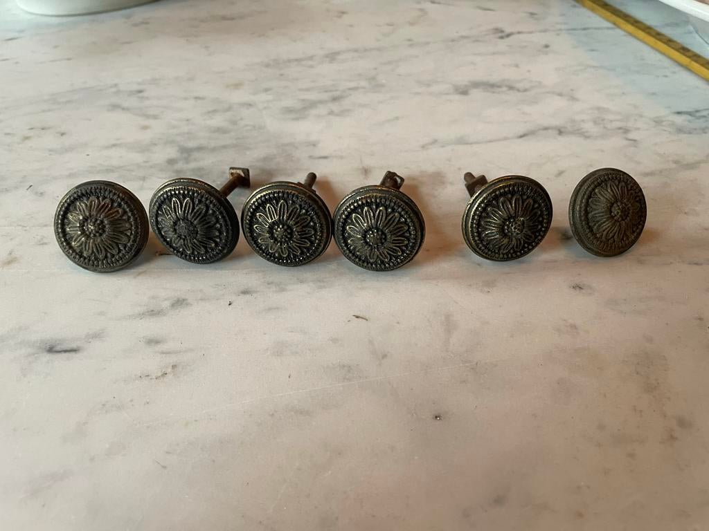 Set van 6 koperen kastknoppen - Vintage/Klassiek (3cm), Antiek en Kunst, Antiek | Woonaccessoires, Ophalen of Verzenden