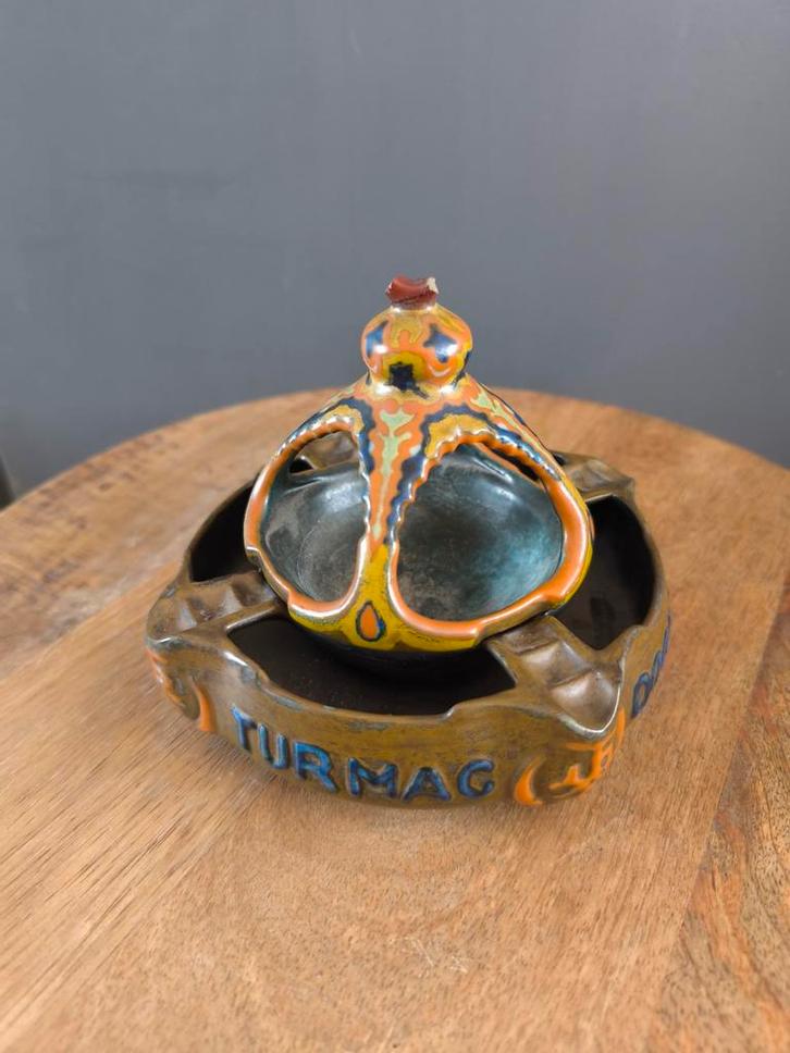 Fraaie Plateel Turmac Sigaretten Asbak - Bijzonder Item, Verzamelen, Rookartikelen, Aanstekers en Luciferdoosjes, Gebruikt, Asbak