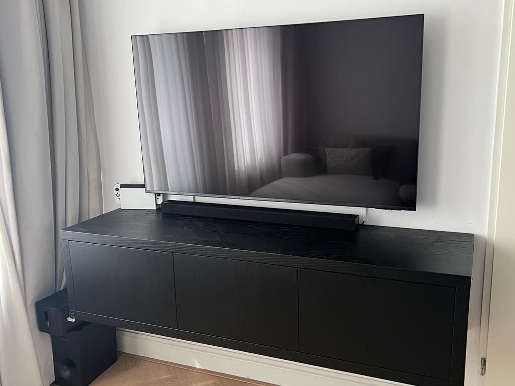 Goossens Barcelona TV meubel eikenhout zwart 3 deurs, Huis en Inrichting, Ophalen, 150 tot 200 cm, Eikenhout, Zo goed als nieuw