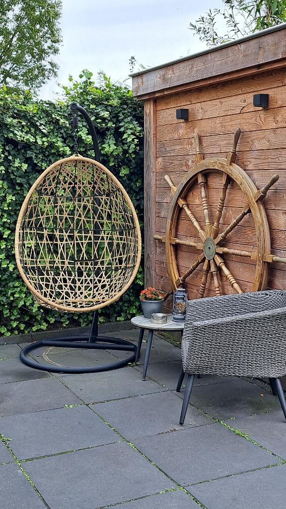 Hangstoel Swing naturel met standaard en kussens, Ophalen, Gebruikt, Rotan