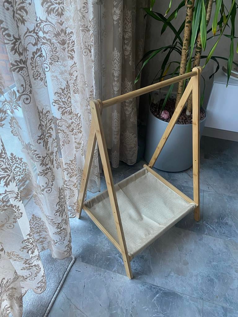 Houten kledingrek met stoffen plank, Ophalen of Verzenden, Gebruikt