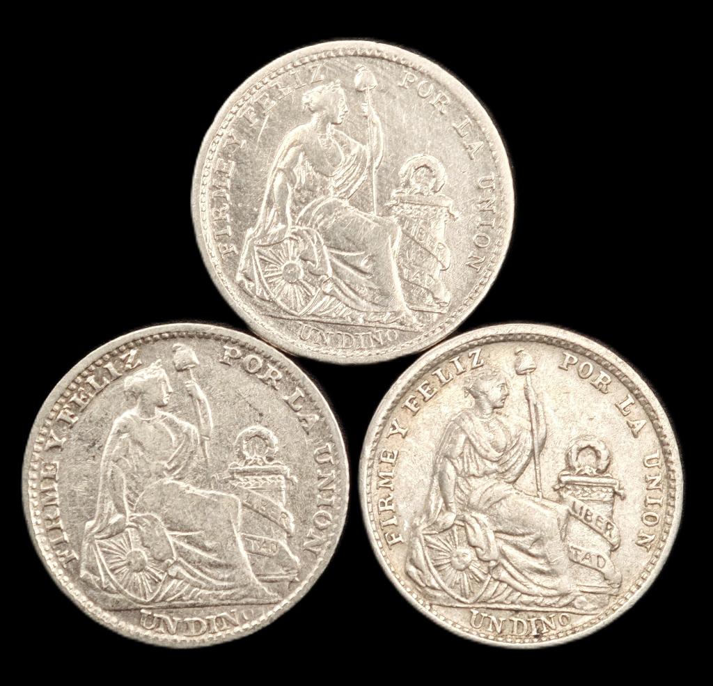 3x Peru 1 Dinero, Postzegels en Munten, Munten | Amerika, Verzenden, Zuid-Amerika, Setje, Zilver