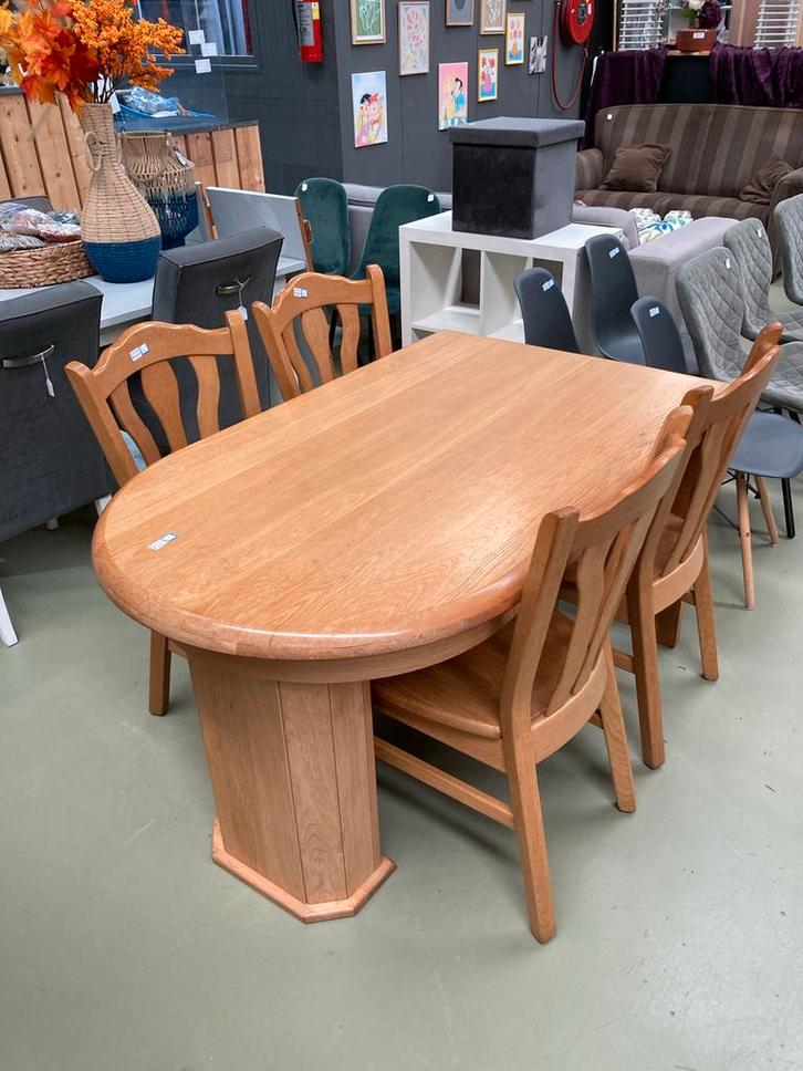 Uitschuifbare eethoek met 4 stoelen - Licht eiken, Huis en Inrichting, Tafels | Eettafels, Gebruikt, 50 tot 100 cm, 100 tot 150 cm