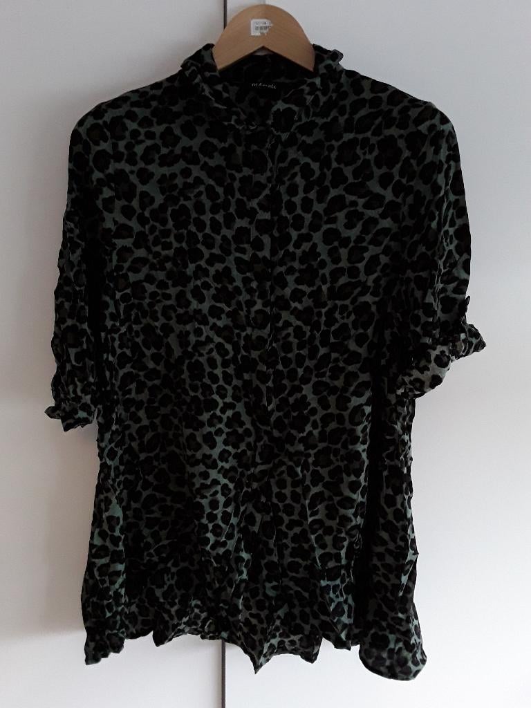MS Mode Groen/Zwart/Grijze Blouse Met Panterprint Maat 48, Maat 46/48 (XL) of groter, Ophalen of Verzenden, Zo goed als nieuw