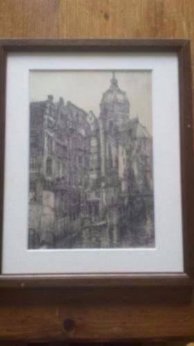 Gravure Louis Landre  1875-1952. Het kolkje te Amsterdam, Antiek en Kunst, Kunst | Etsen en Gravures, Ophalen