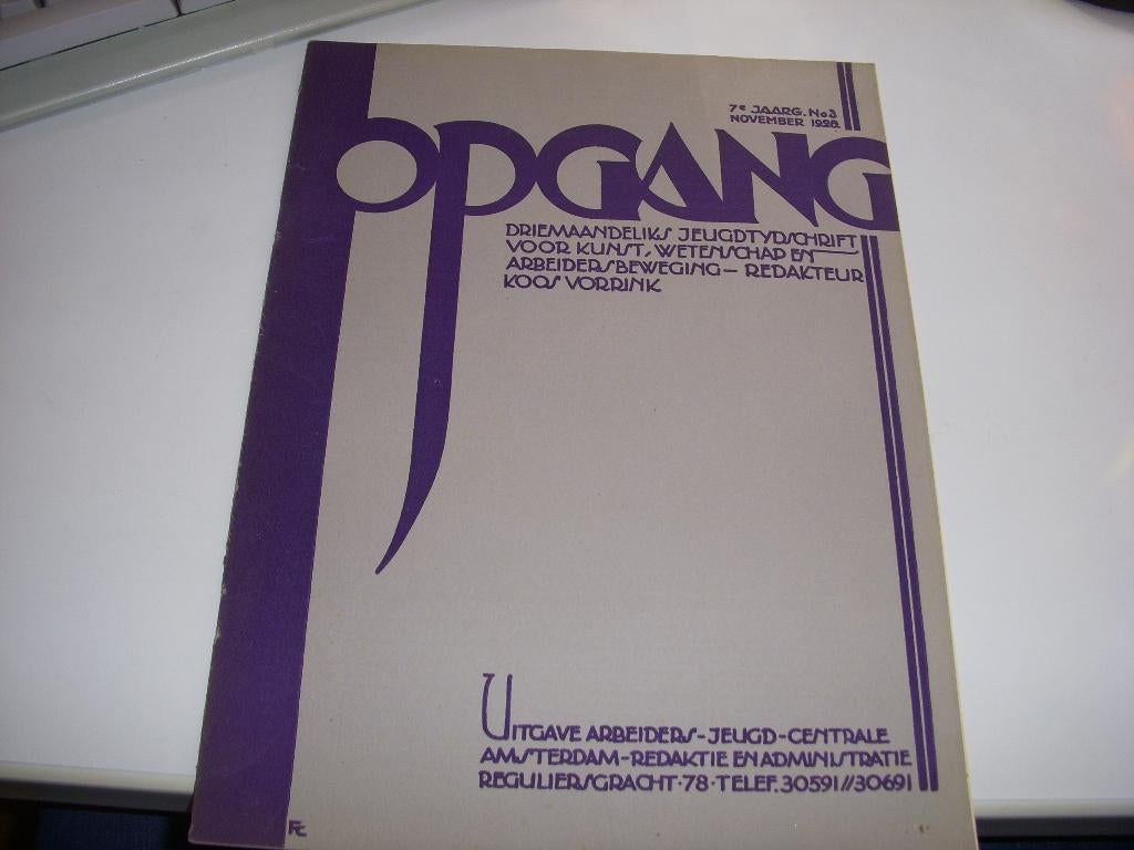 Jeugdtijdschrift OPGANG A.J.C ontwerp van Fré Cohen 1928, Gelezen, A.J.C, Jeugdbeweging, Fre Cohen., Ophalen of Verzenden, Grafische vormgeving