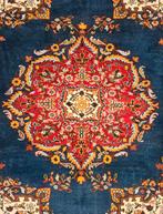 Handmade Persian wool Mahal carpet medallion blue 252x348cm, Gebruikt, Crème, Onbekend, 200 cm of meer