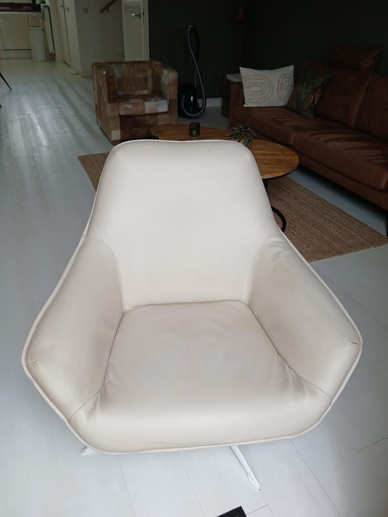 Faulteuil leer en stof met draaipoot, Ophalen, Rechthoekig, Leer, 125 cm of meer