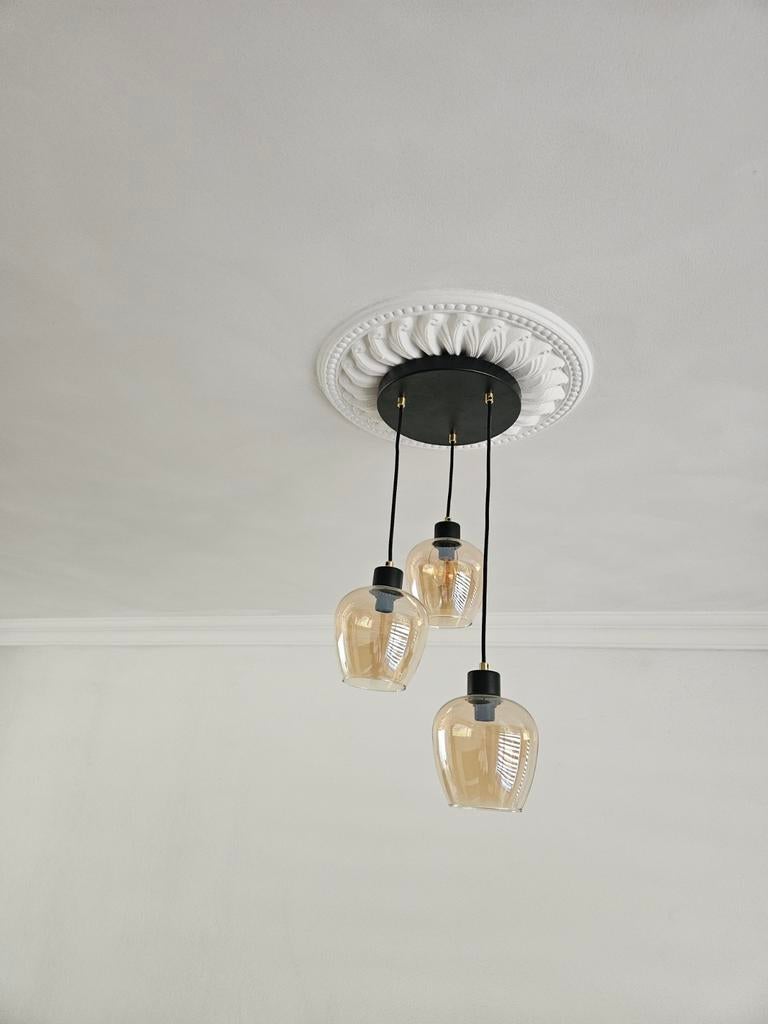 Lamp met amber glas, Huis en Inrichting, Lampen | Hanglampen, Ophalen of Verzenden, Glas