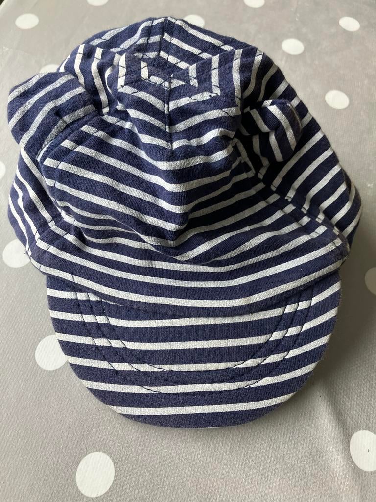 Hema petje blauw wit gestreept met oortjes - 4-9 maanden, Kinderen en Baby's, Babykleding | Petten en Hoeden, Ophalen, Gebruikt