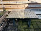 Houten tuintafel met metalen poten, Ophalen, Gebruikt, Rechthoekig, Hout