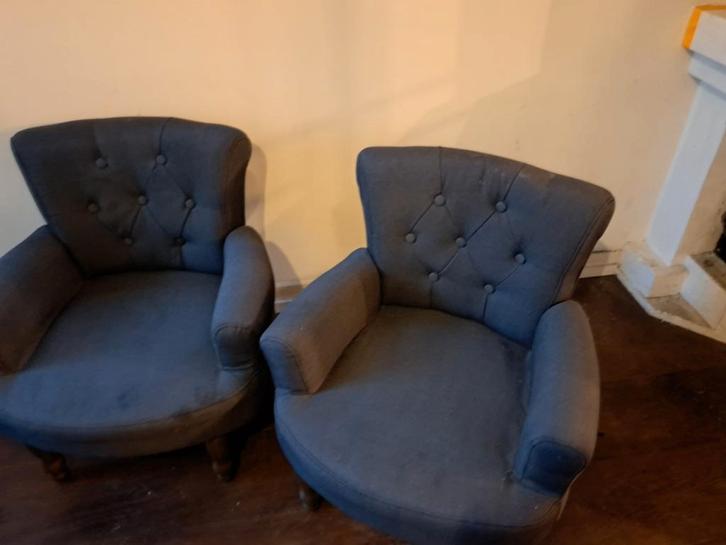 Twee kinderfauteuils - Grijs gestoffeerd, Huis en Inrichting, Fauteuils, Gebruikt, Stof, Minder dan 50 cm, Minder dan 75 cm, Ophalen of Verzenden