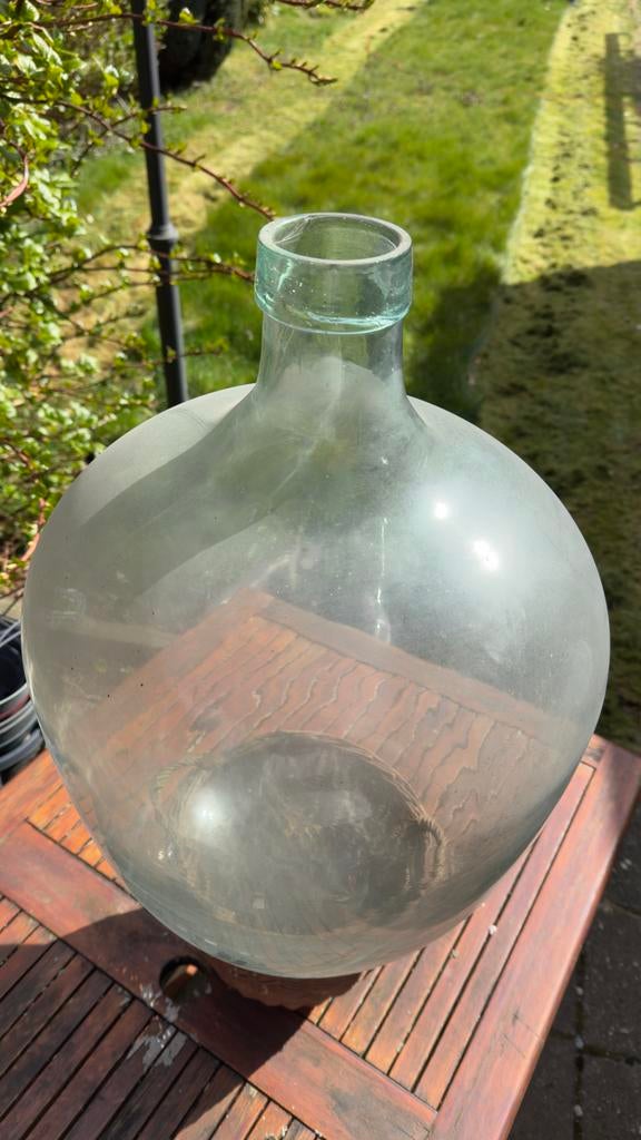 Grote lichtgroene glazen wijn karaf, Antiek en Kunst, Ophalen